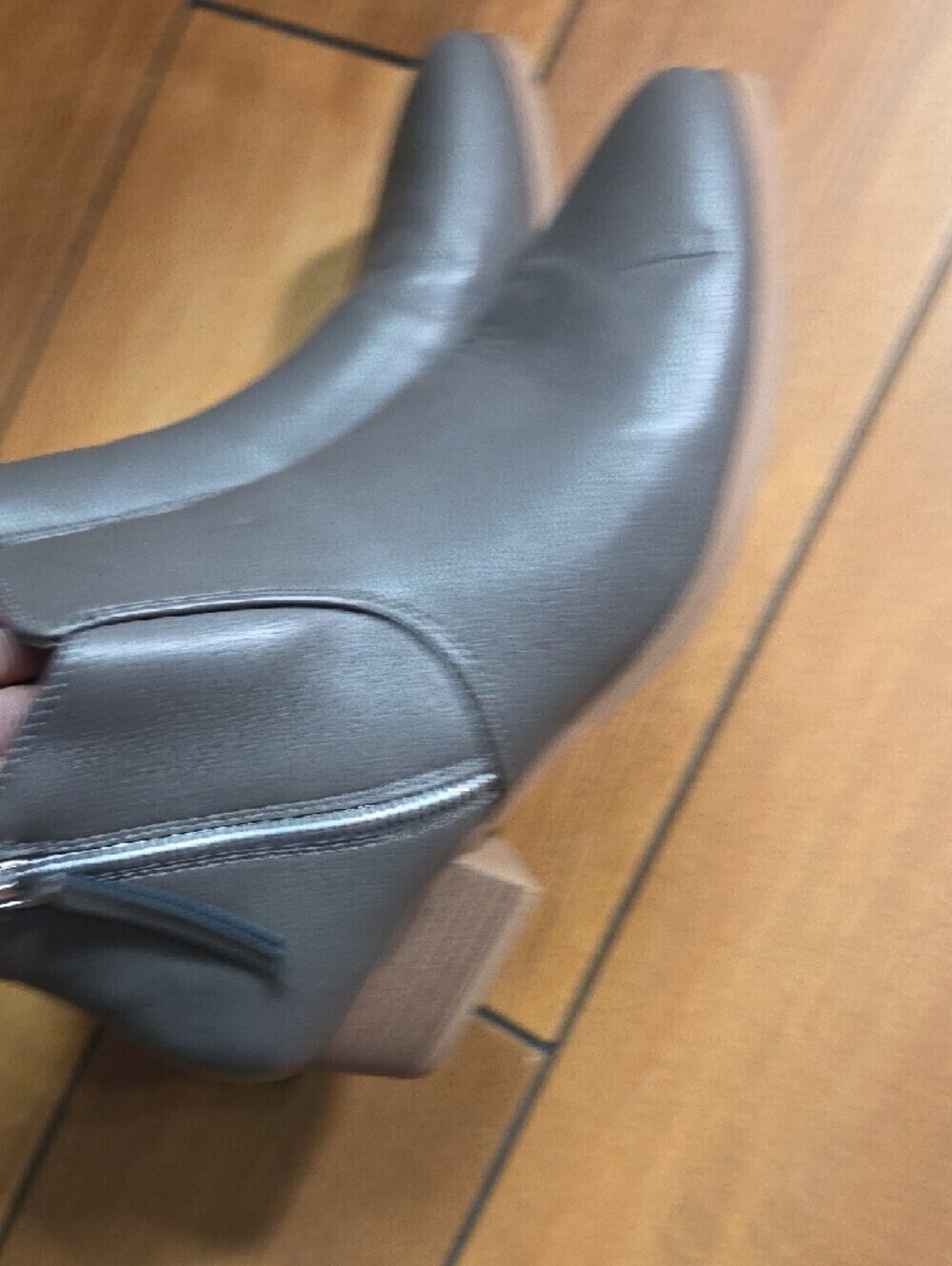 croft & barrow Gray Faux Leather Ankle Booties with Wooden Stacked Heel - Picture 5 of 7